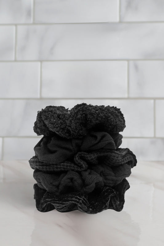 Black Textured Scrunchie Set